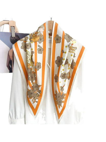Scarvii Orange Floral Stripe Long Scarf