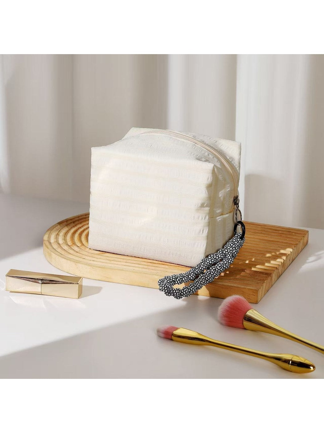 Cosbai - Striped Zipper Makeup Organizer Bag