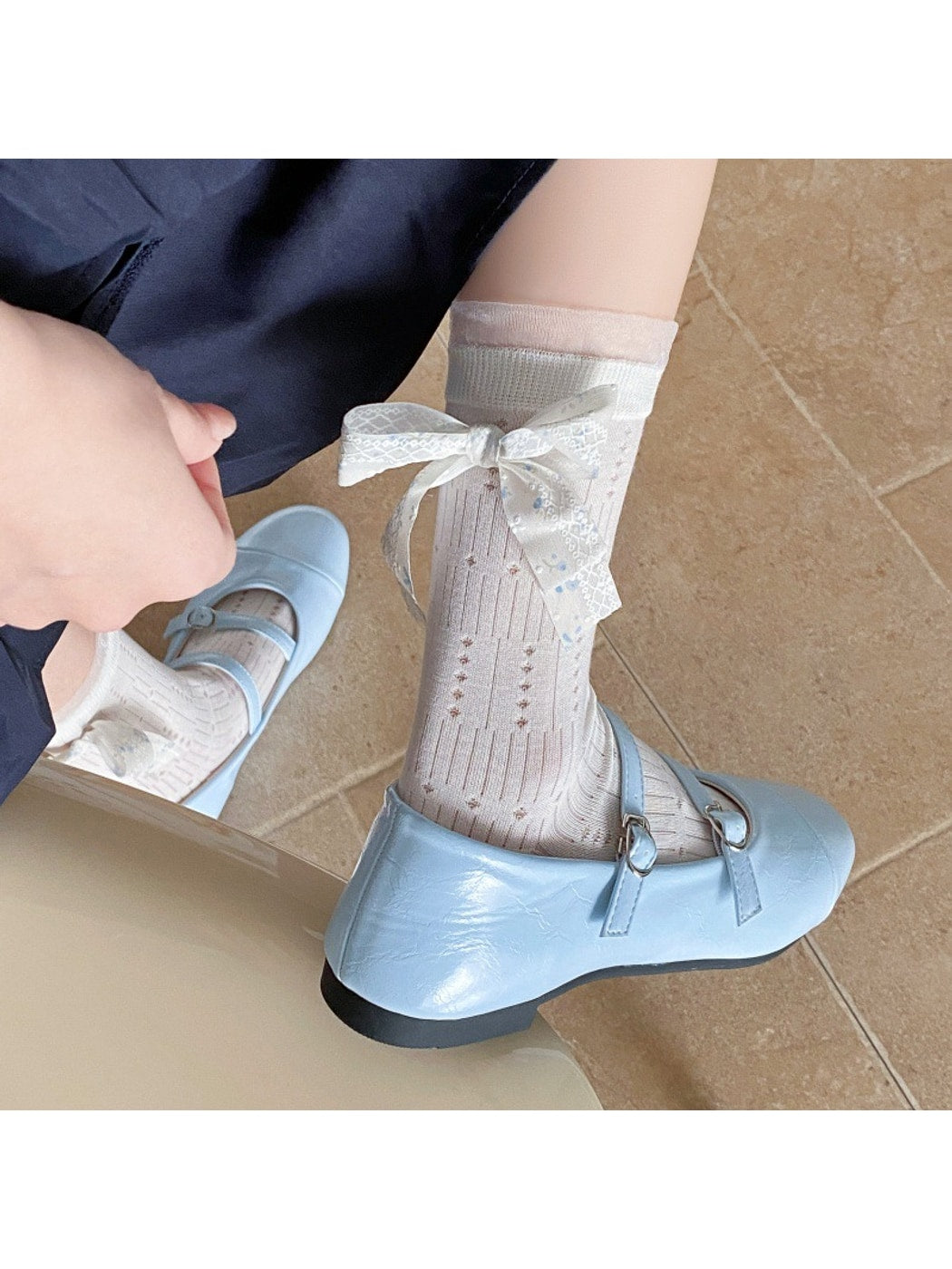 Rufia - Floral Bow Detail Openwork Crew Socks