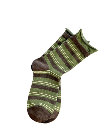 Rufia - Neutral Stripe Color-Block Crew Socks