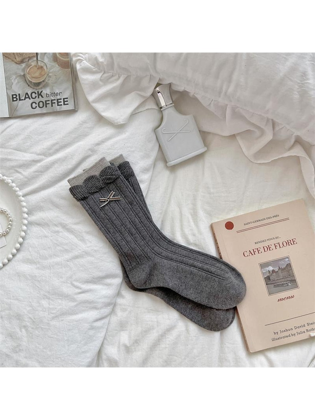 Rufia - Retro Bow Ruffle Cuff Crew Socks