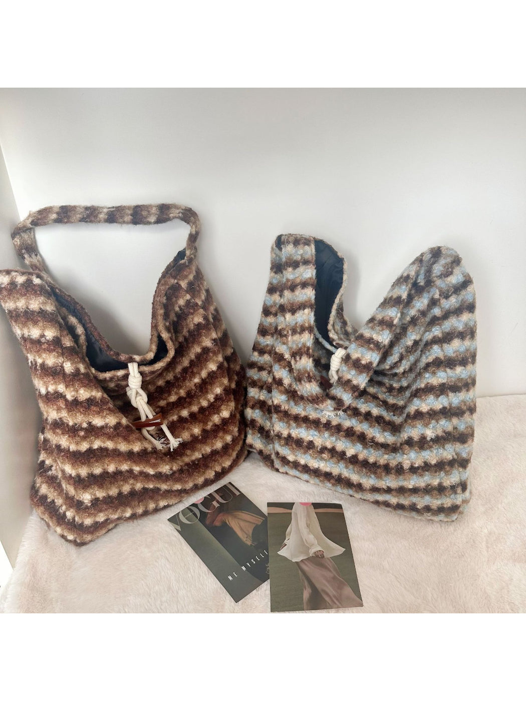 Cosbai - Soft Plaid Drawstring Shoulder Bag