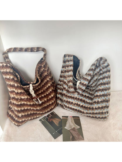 Cosbai - Soft Plaid Drawstring Shoulder Bag