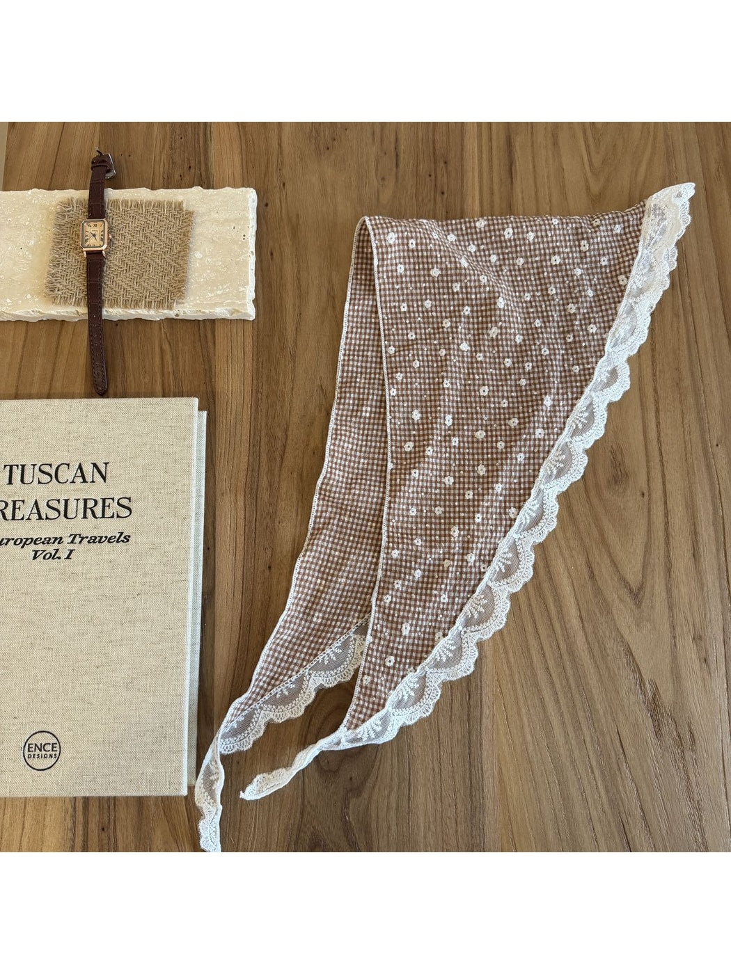 Scarvii - Floral Lace Edge Printed Triangle Bandana