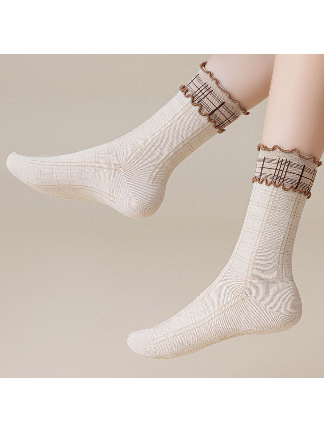 Rufia - Plaid Ruffle Trim Casual Crew Socks