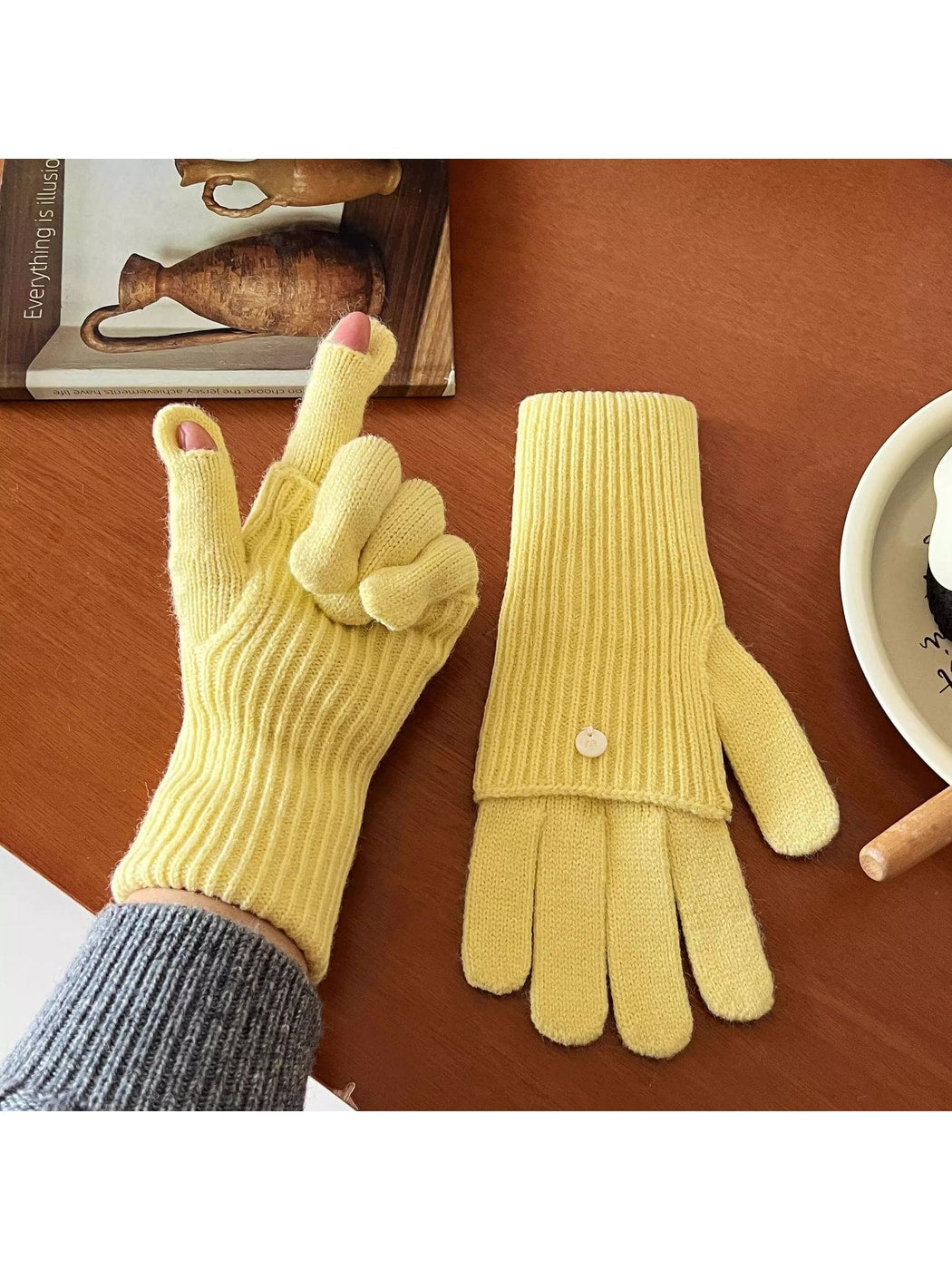 Gloving - Women's Layered Ribbed Knit Winter Gloves