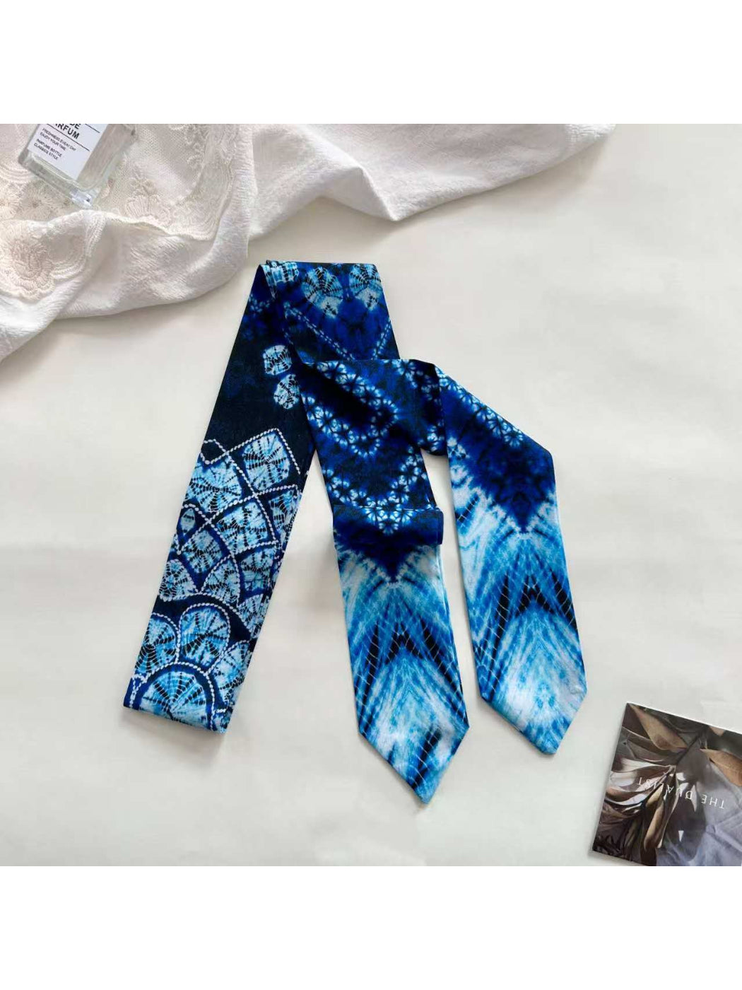 Scarvii - Blue Tie Dye Pattern Skinny textile accessory detail view 5