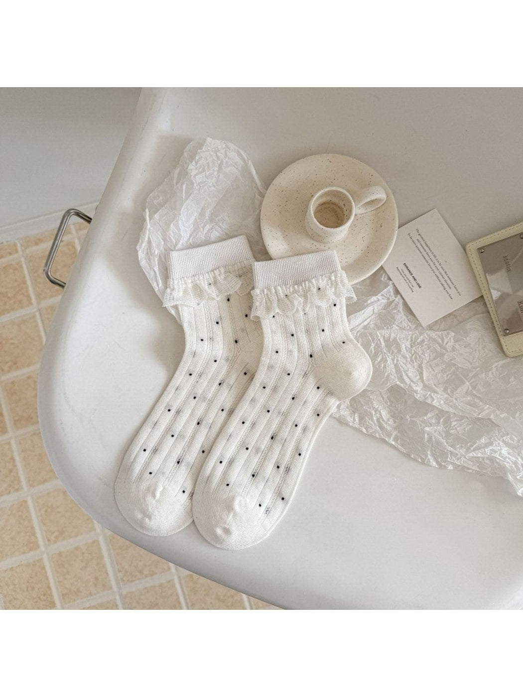 Rufia - Women's Polka Dot Lace Trim Socks