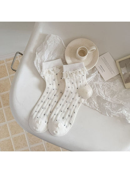 Rufia - Women's Polka Dot Lace Trim Socks