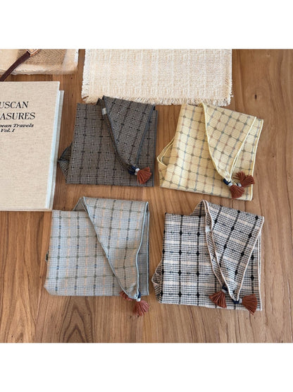 Scarvii - Plaid Tassel Triangle Bandana