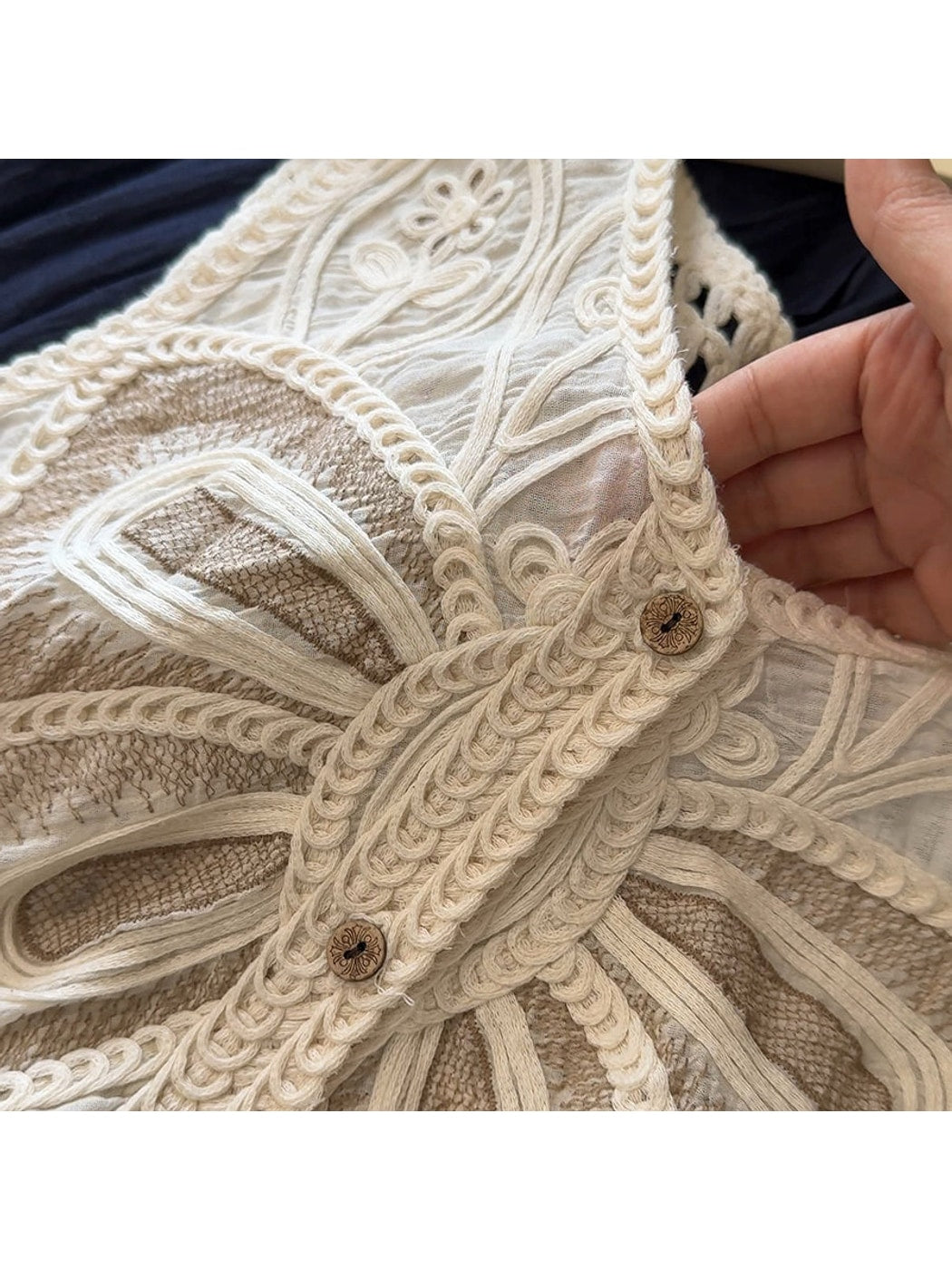 Crosa - V-Neck Butterfly Pattern Openwork Sleeveless Vest