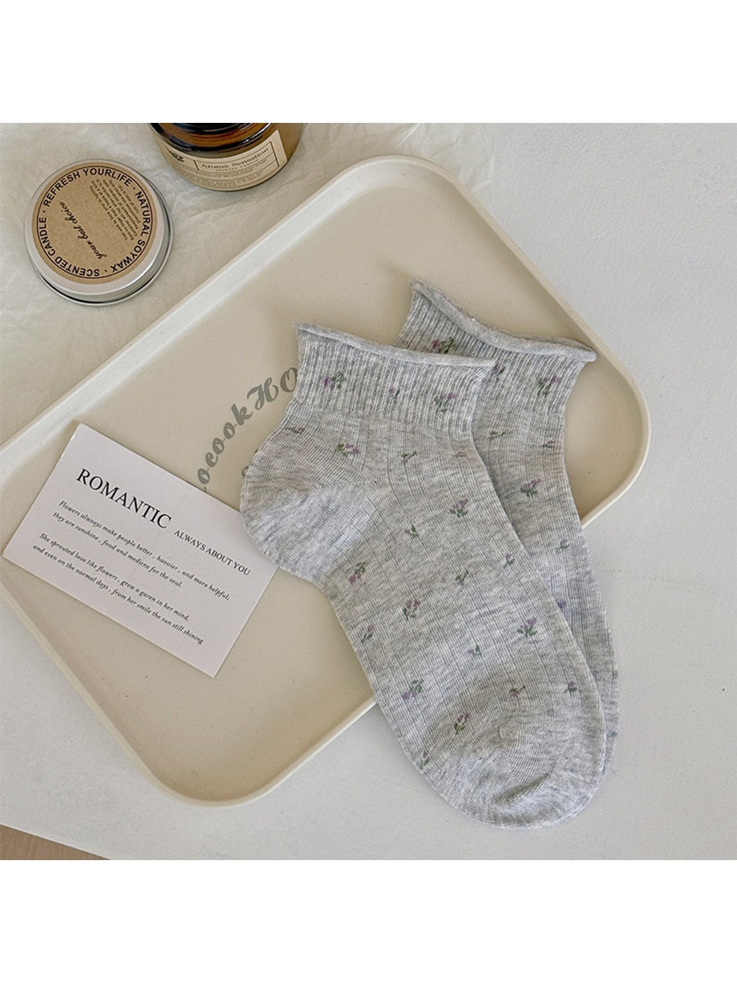 Rufia - Floral Pattern Roll Top Ankle Socks