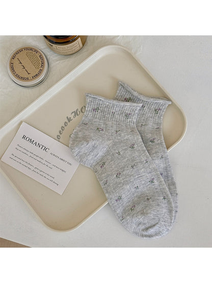 Rufia - Floral Pattern Roll Top Ankle Socks