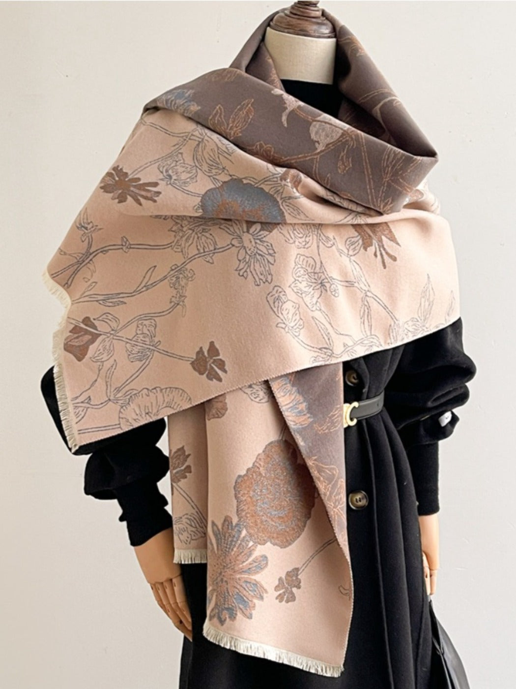 Scarvii - Reversible Vintage Floral-Plant Print Scarf Shawl