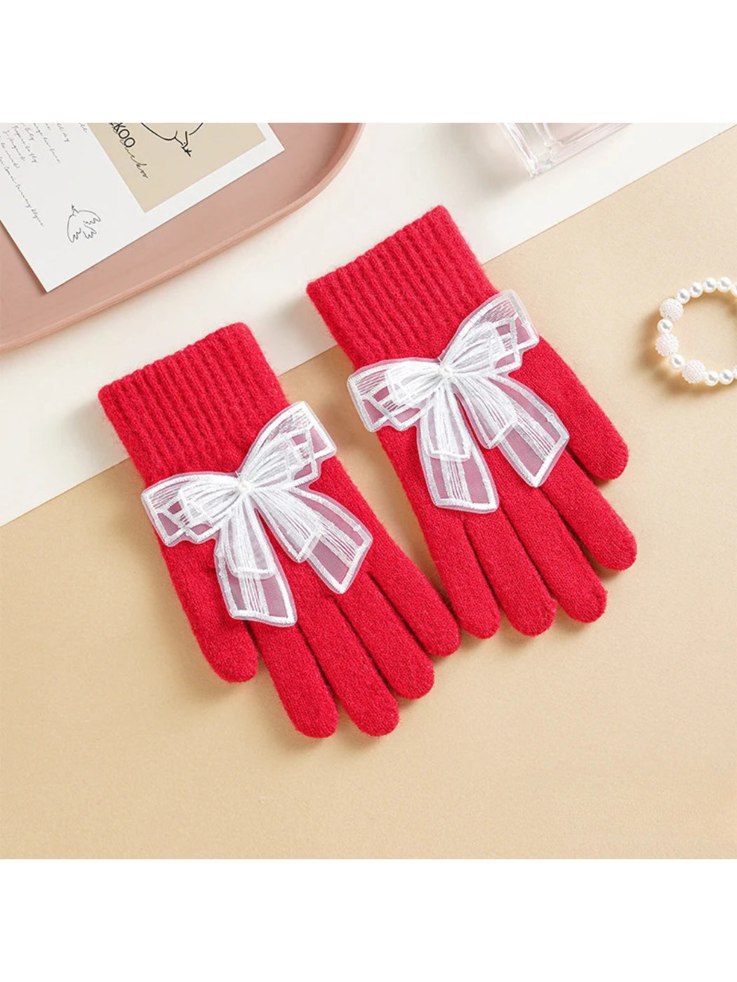 Gloving - Bow Detail Ribbed Cuff Gloves