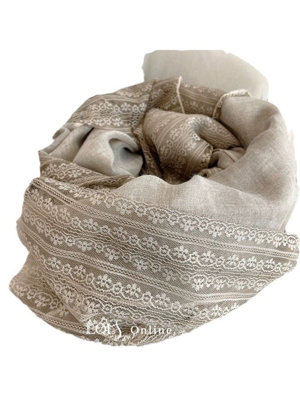 Scarvii - Lace Trim Solid Color Long Fashion Scarf