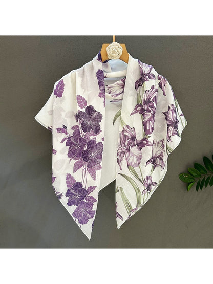 Scarvii - Elegant Purple Floral Print Square Scarf
