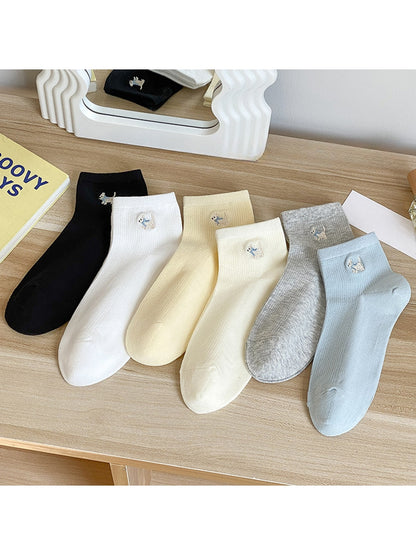 Rufia - Playful Dog Embroidery Women's No-Show Socks