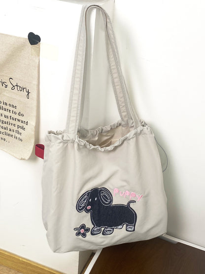 Interior view of Cosbai Cute Puppy Slouchy Shoulder Bag showing lining and pocket