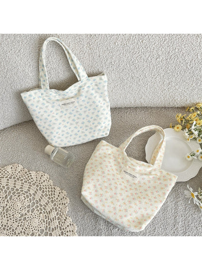 Cosbai ribbed floral small carry tote bag front view with floral pattern