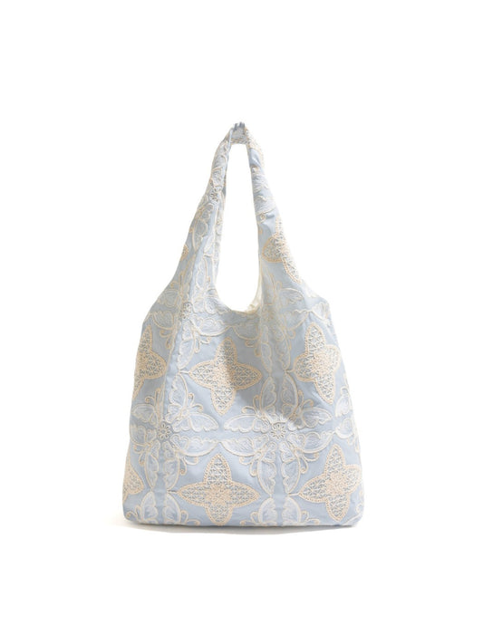 Cosbai - Solid Floral Embroidery Tote Shoulder Bag