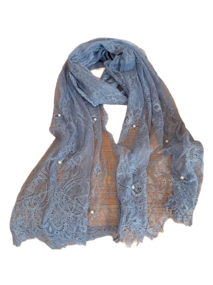 Scarvii - Lightweight Lace Flower Detail Long Scarf