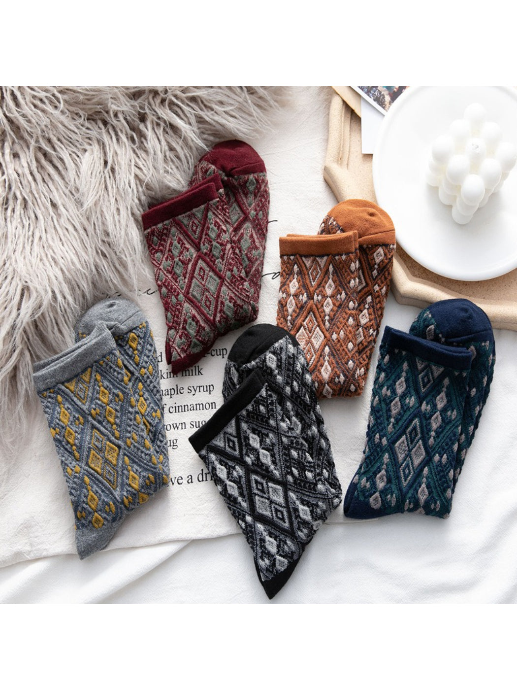 Rufia - Diamond Stitch Crew Socks