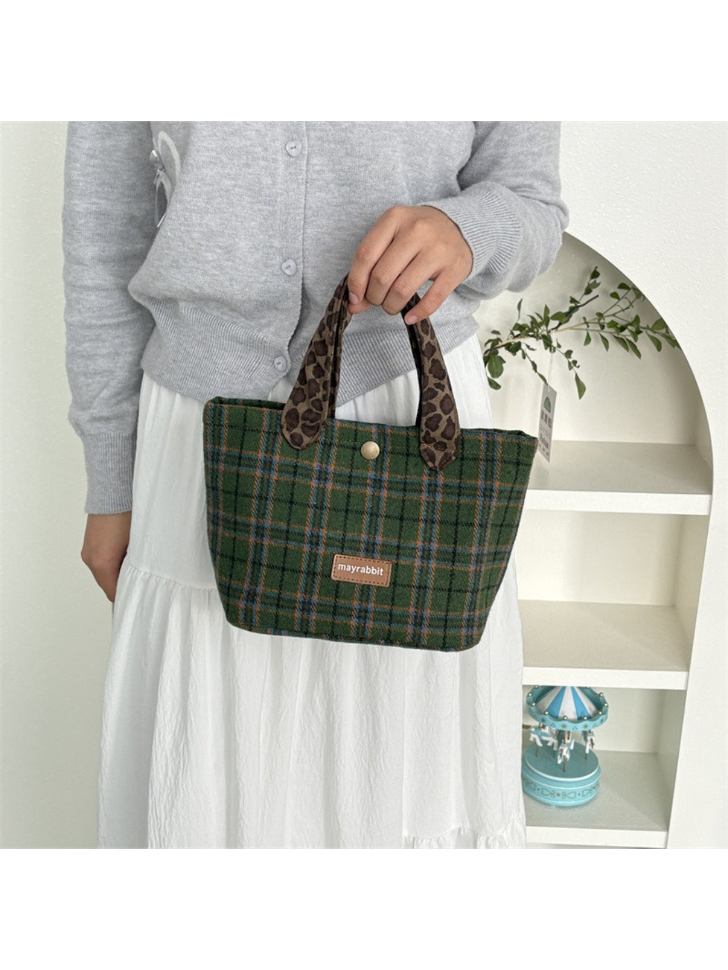 Cosbai - Cozy Plaid Small Everyday Tote