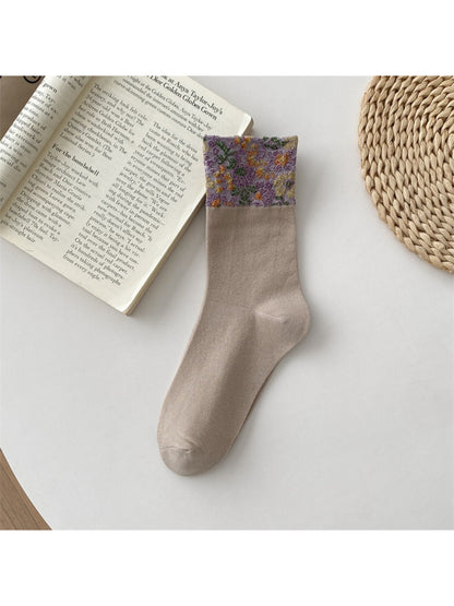Rufia - Vintage Floral Jacquard Cuff Socks