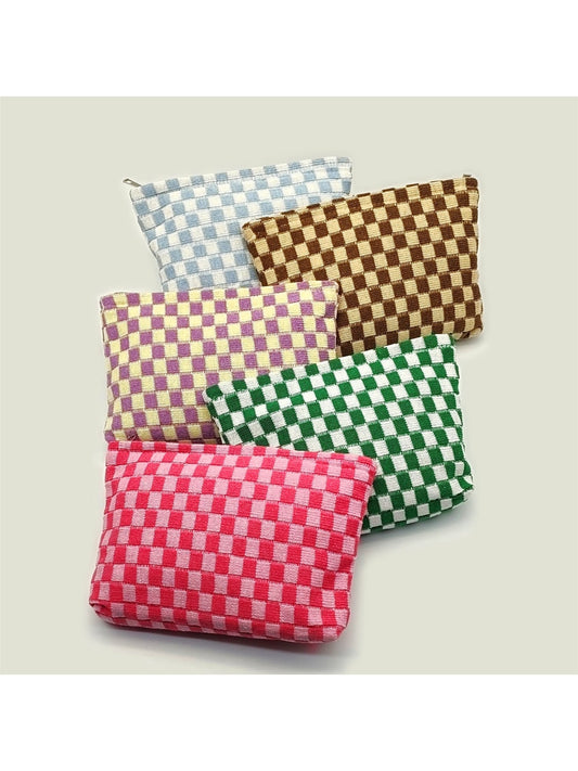 Cosbai - Colorblock Checkered Knit Zip Pouch
