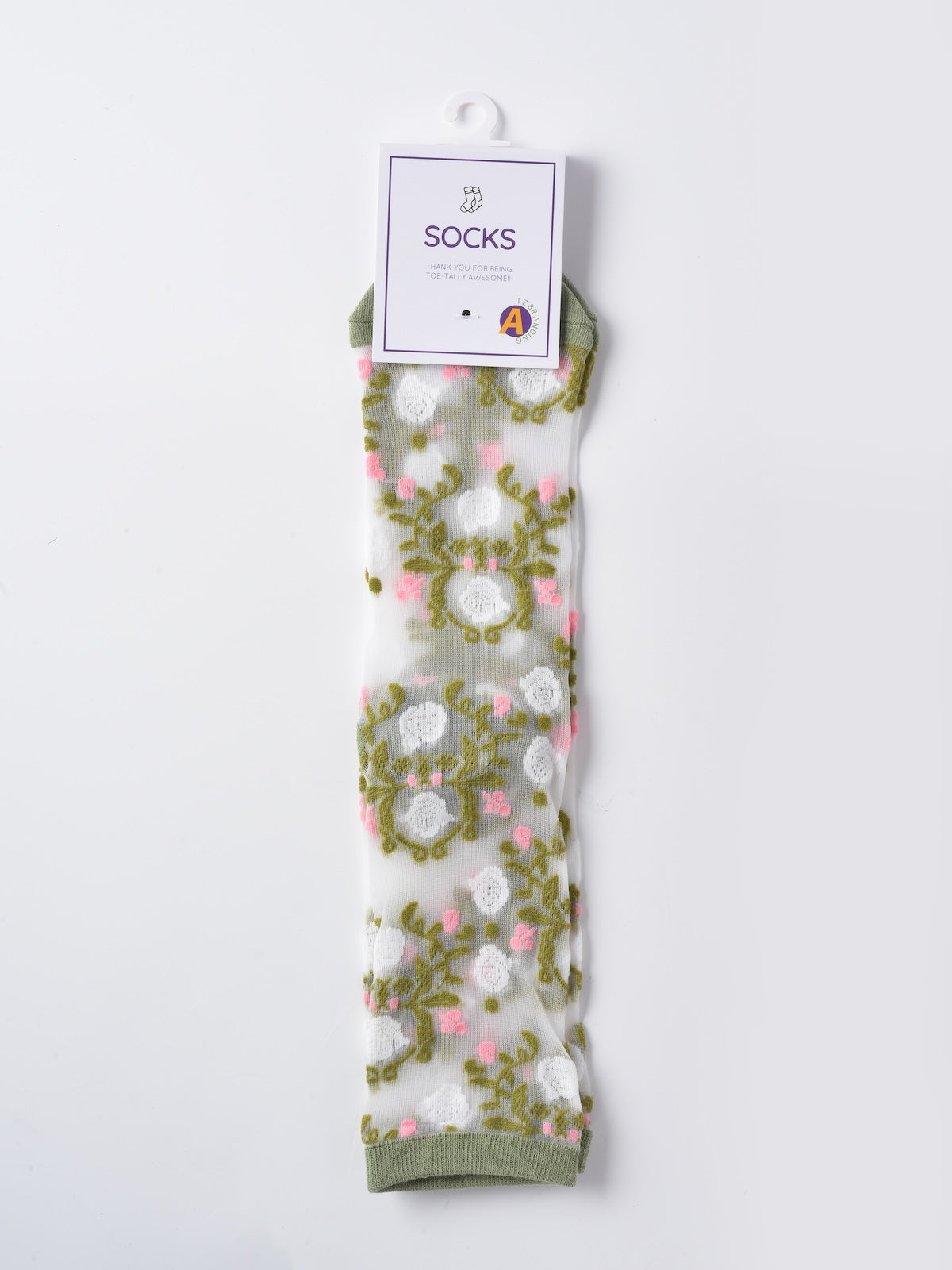 Rufia - Sheer Garden Flower Embroidered Crew Socks