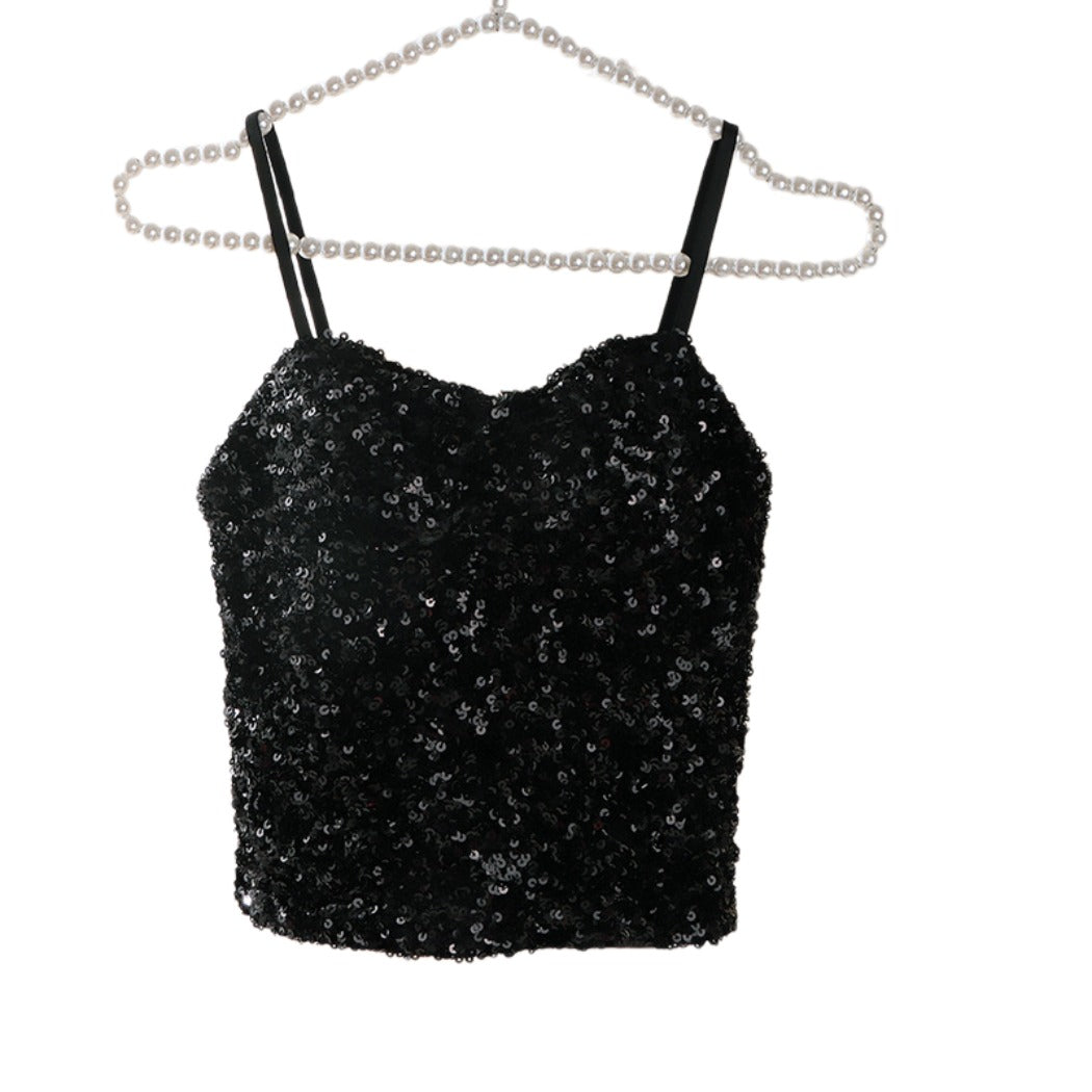 Vesty - Glitter Strappy Party Top With Built-In Padding