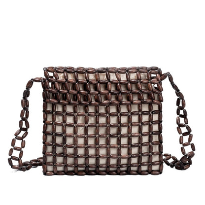 Cosbai - Wooden Bead Woven Crossbody Bag - Stylish & Classic