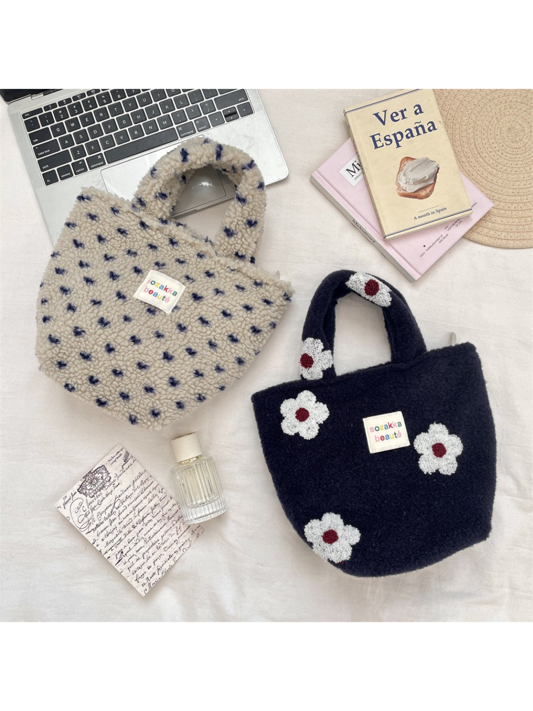 Cosbai - Mini Plush Flower Tote Bag