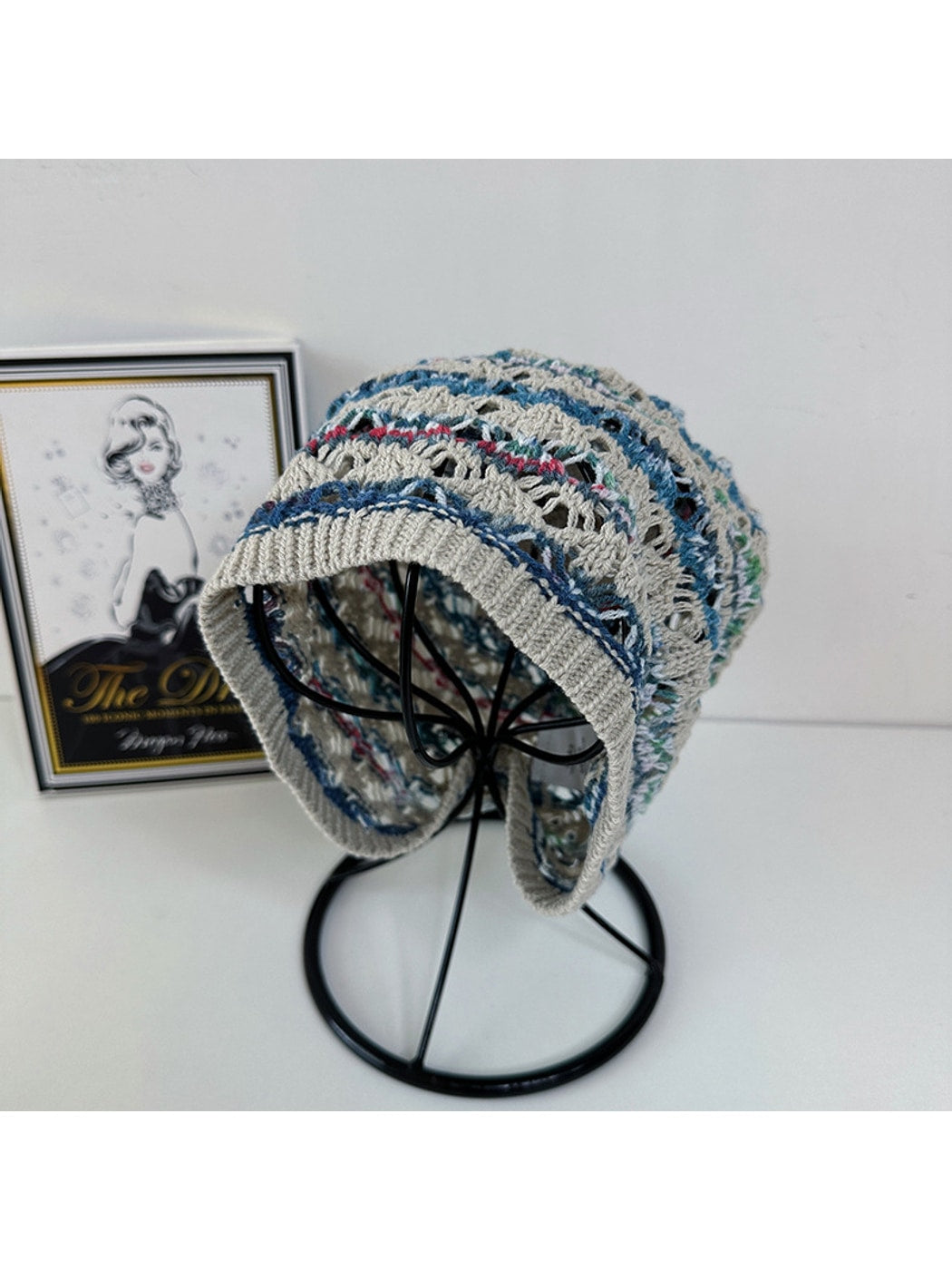 Haila - Retro Striped Cutout Knit Beanie