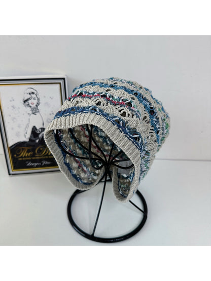 Haila - Retro Striped Cutout Knit Beanie