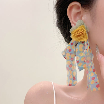 Earwish - Playful Floral & Polka Dot Long Earrings - Cheerful & Retro