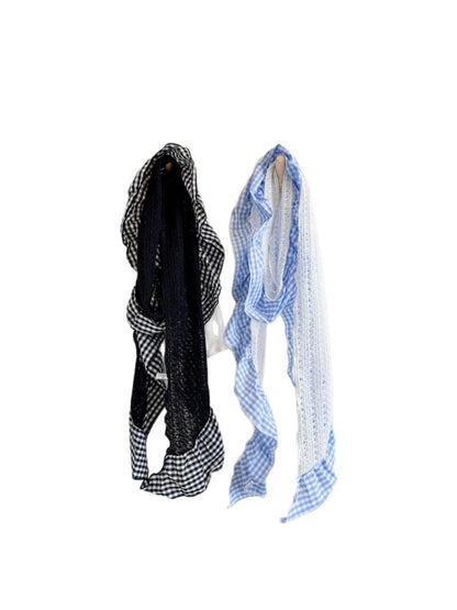 Scarvii - Gingham Lace Ruffle Long Scarf