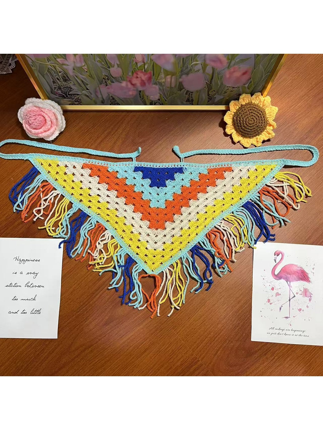 Scarvii - Vibrant Openwork Tassel Triangle Bandana