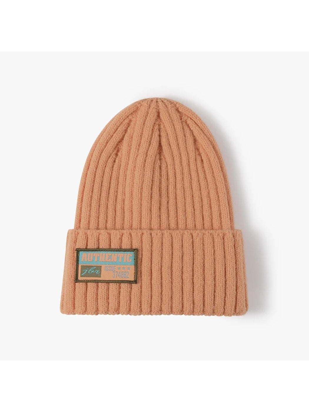Haila - Letter Patch Ribbed Cuffed Beanie