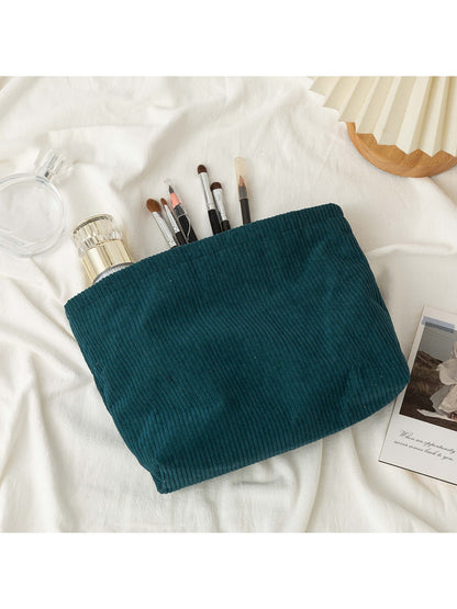 Cosbai - Minimalist Solid Color Ribbed Zip Pouch