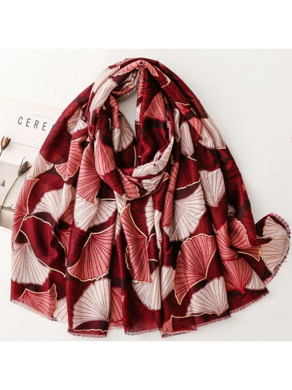 Scarvii - Winter Scarf & Shawl with Gold Foil Gingko Leaf Pattern