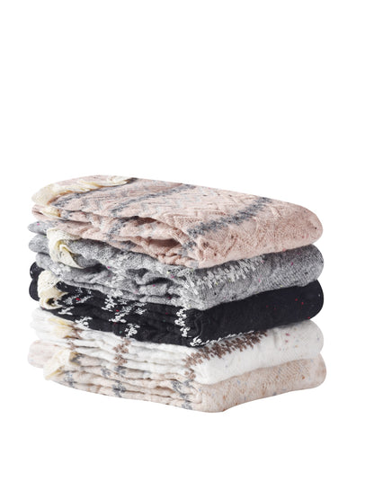 Rufia - Lace Trim Cozy Pattern Crew Socks