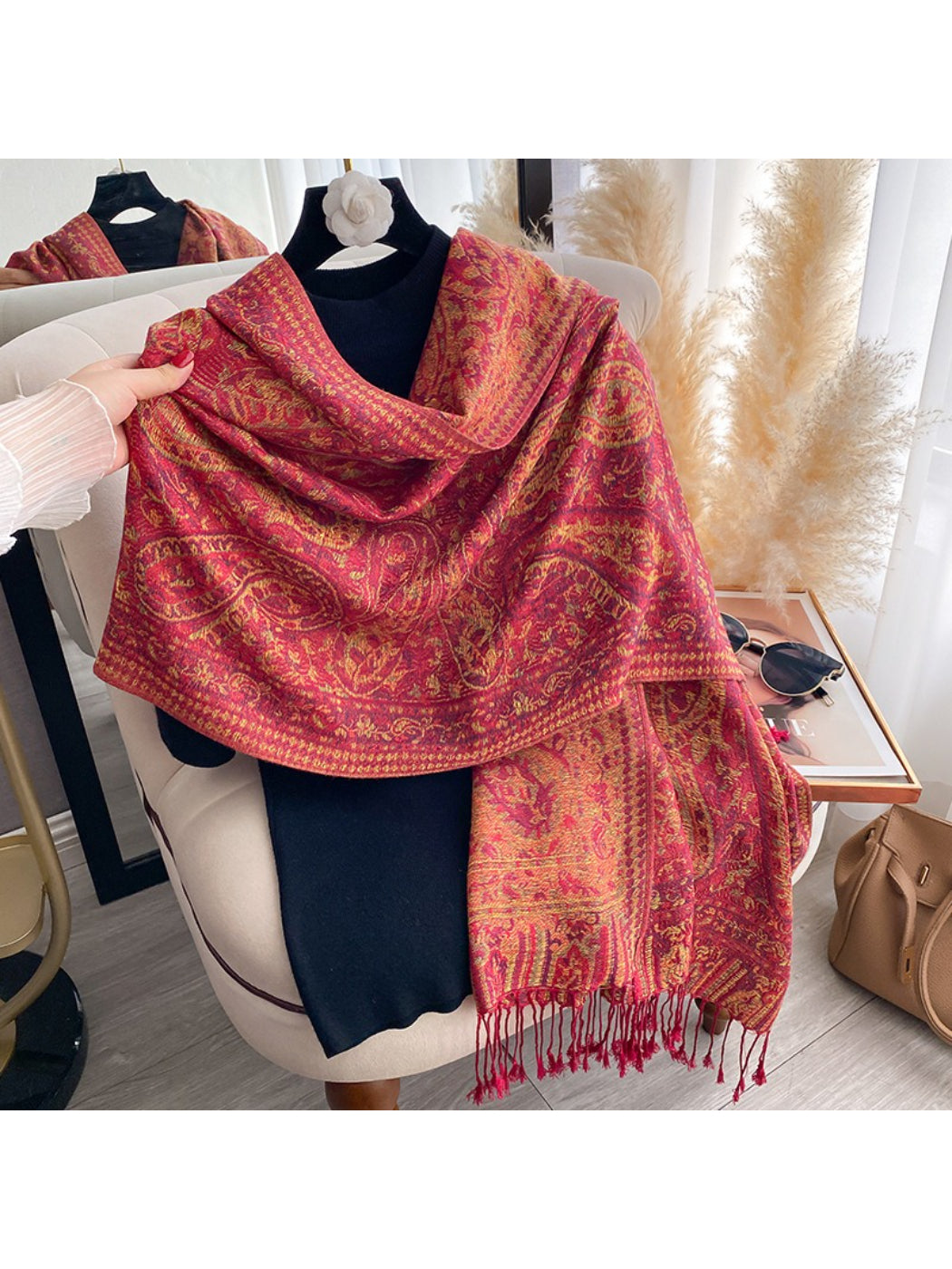 Scarvii - Vintage Floral Border Fringe Scarf