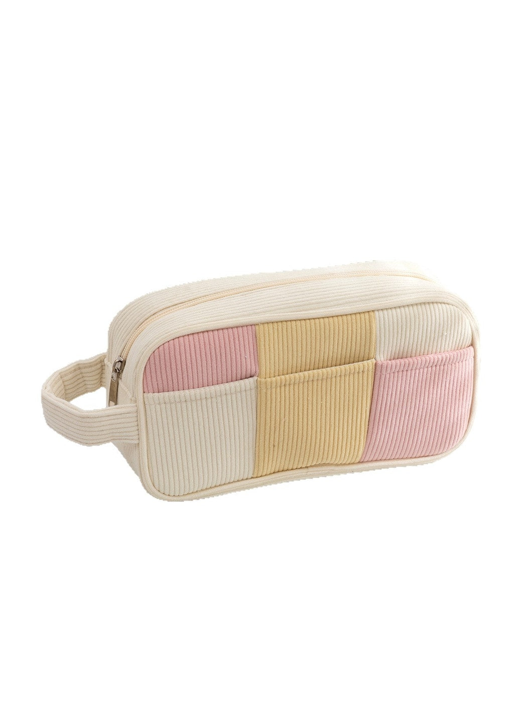 Cosbai - Color Block Corduroy Makeup Bag
