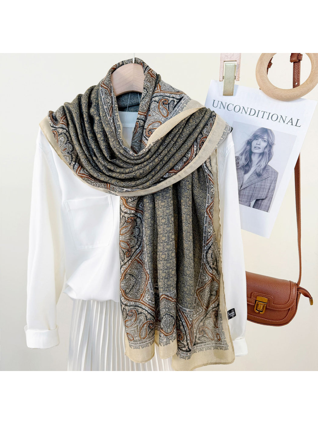 Scarvii - Paisley Border Print Lightweight Scarf