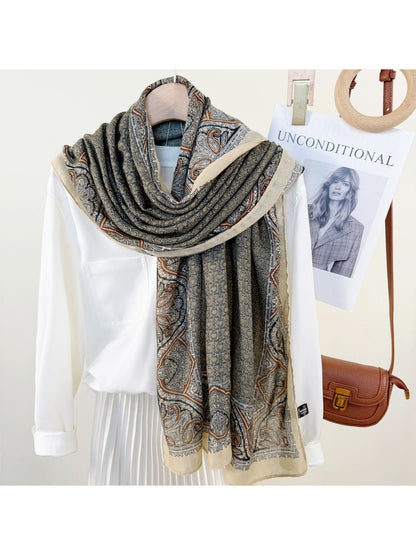 Scarvii - Paisley Border Print Lightweight Scarf