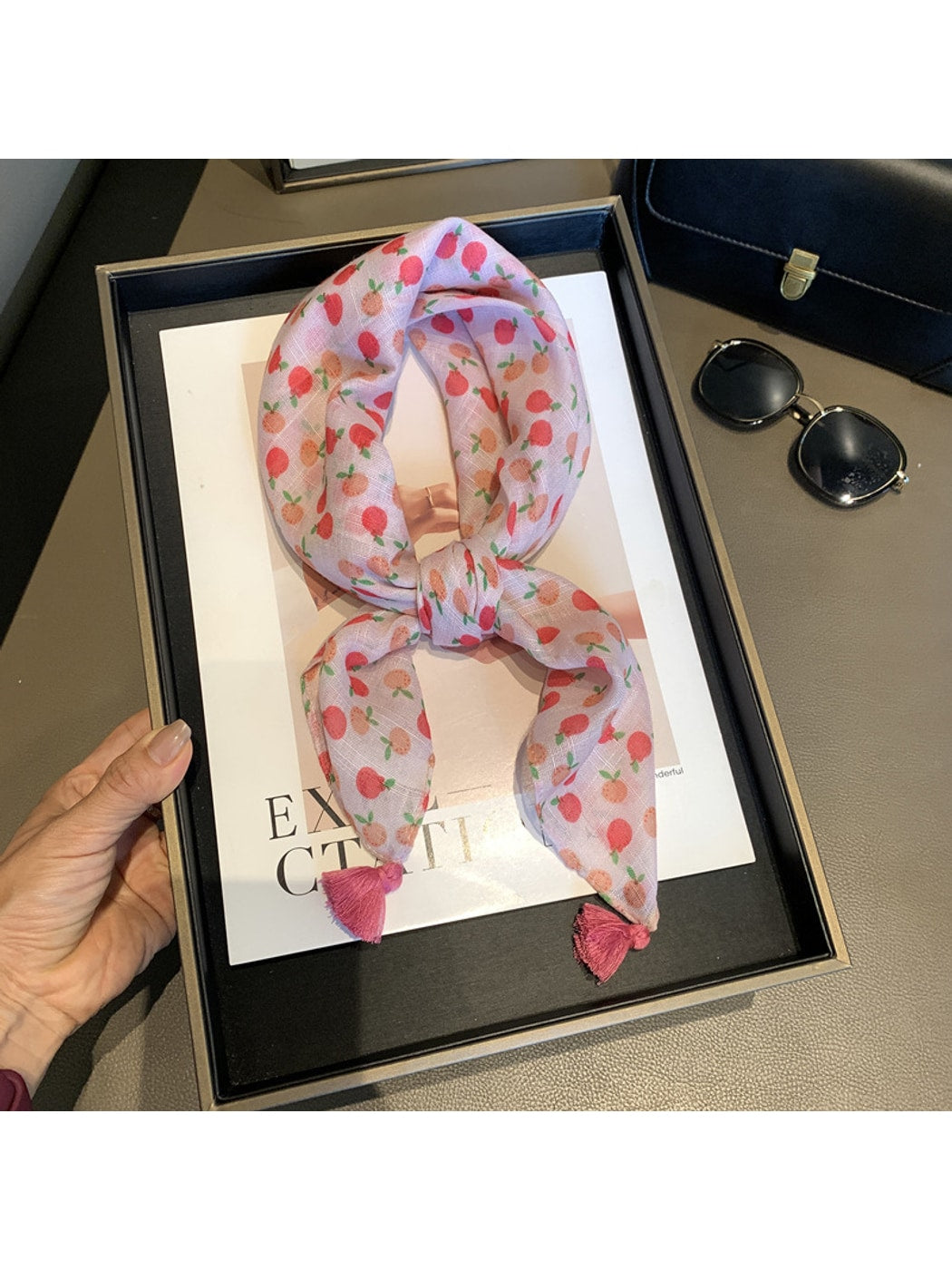 Scarvii - Orange Pattern Tassel Design Square Scarf