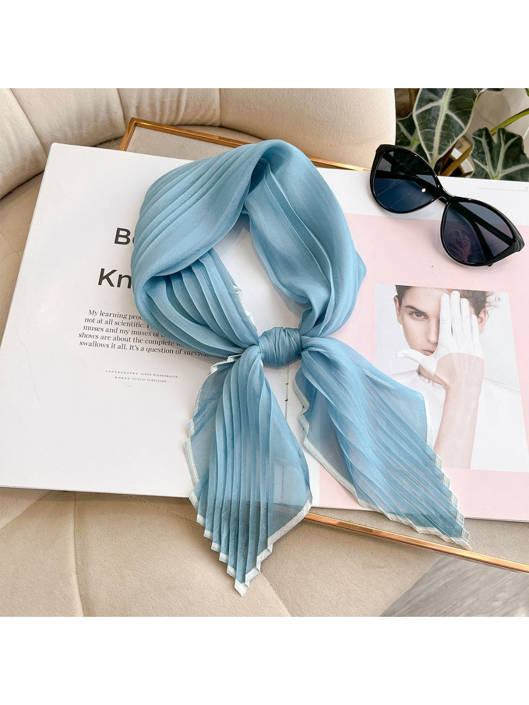 Scarvii - Sheer Pleated Border Trim Scarf