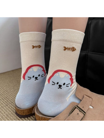 Rufia - Puppy Face Pattern Crew Socks